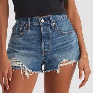 Levi's Distressed 501 Women's Blue Denim Shorts Size 28